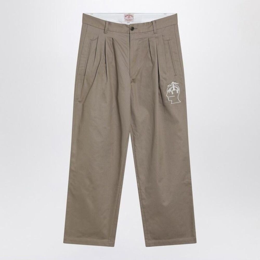 BRAIN DEAD Pleated Front Cotton Twill Pants Men Beige